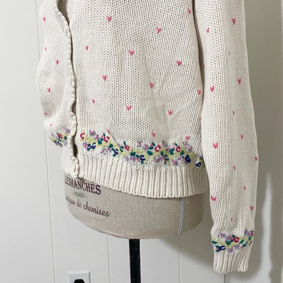 Vintage 80s/90s Cape Isle Knitters Floral Hand Embroidered Cardigan Size XS - Picture 5 of 10
